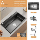 German Nano Sinks for Apartments Black Metal Three-hole Drain Kitchen Sink Light Luxury Household Kitchen Sink for Rental Houses