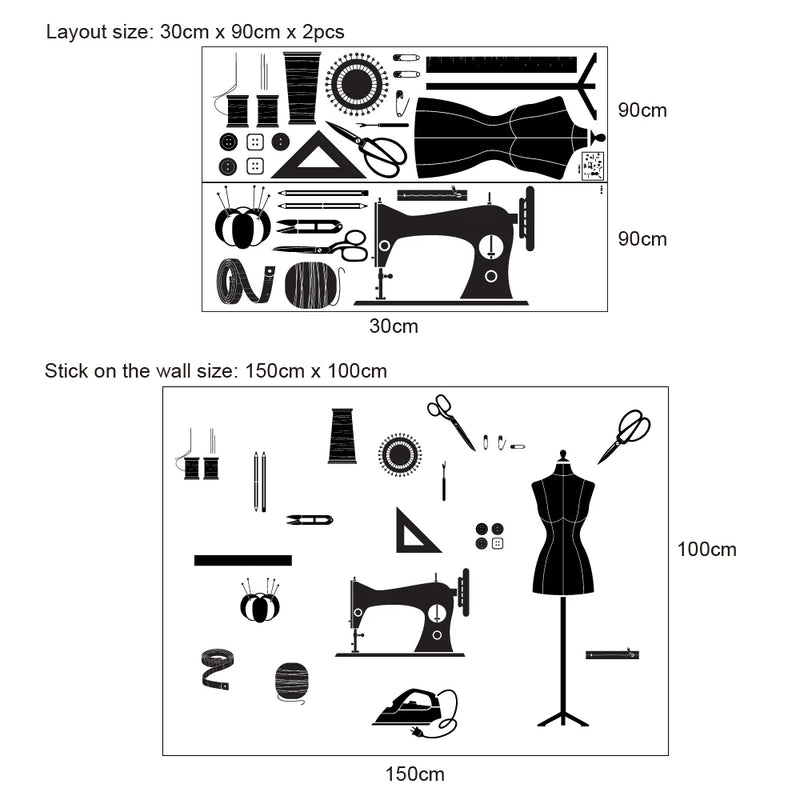 Creative sewing tools sticker for living room tailor's shop decoration self adhesive wall art decal