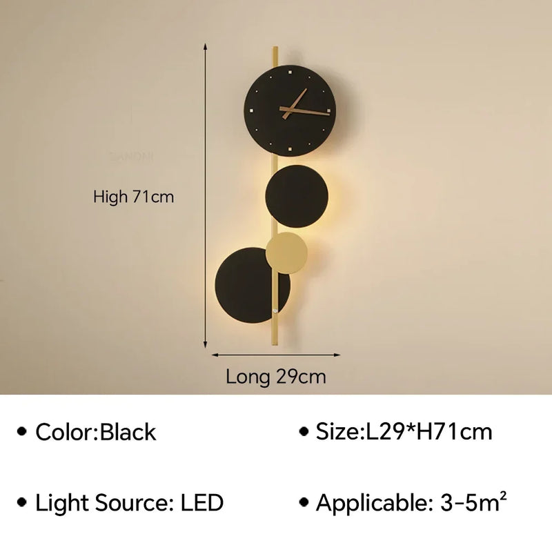 Modern LED Wall Lamp Clock Sconce for Bedroom Bedside Living Dining Room Aisle Porch Corridor Home Decor Lighting Fixture Luster