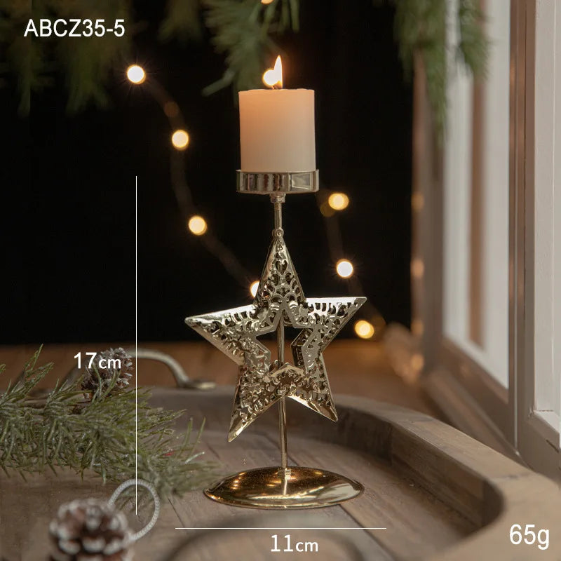 Christmas Golden Wrought Iron Candlestick Star Elk Christmas Tree Candle Holder Merry Christmas New Year Table Decoration