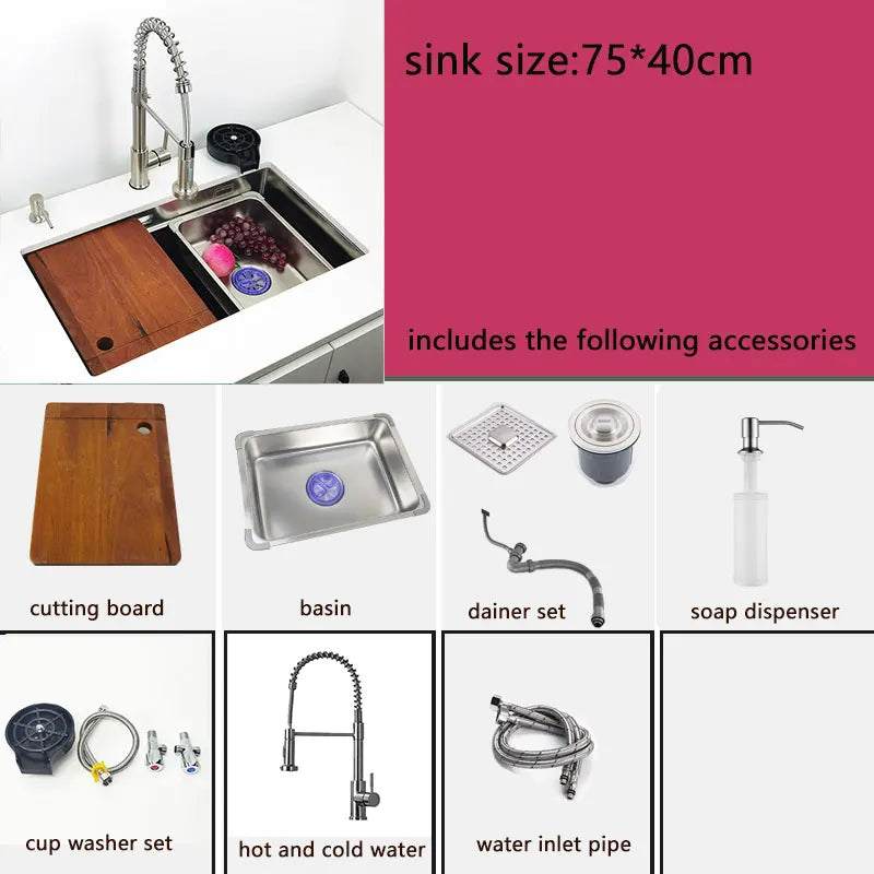 304 stainless steel undermount or Above Mount kitchen sink Washing Basin with Multifunctional waterfall kitchen faucet