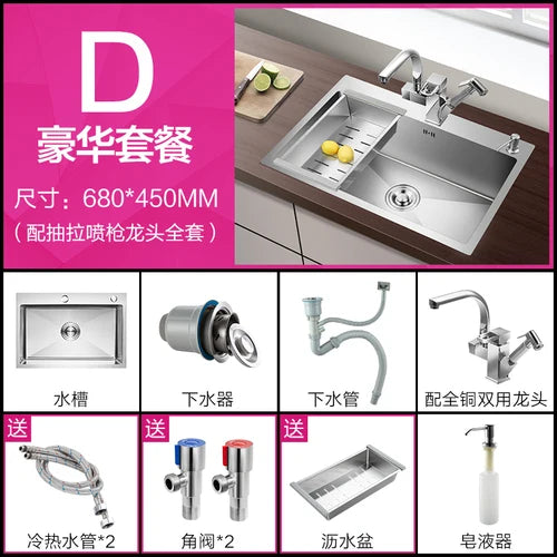 Modern Stainless Steel Kitchen Sinks Home Single Hole Kitchen Sink Under Counter Wash Basin Nano Handmade Kitchen Accessories