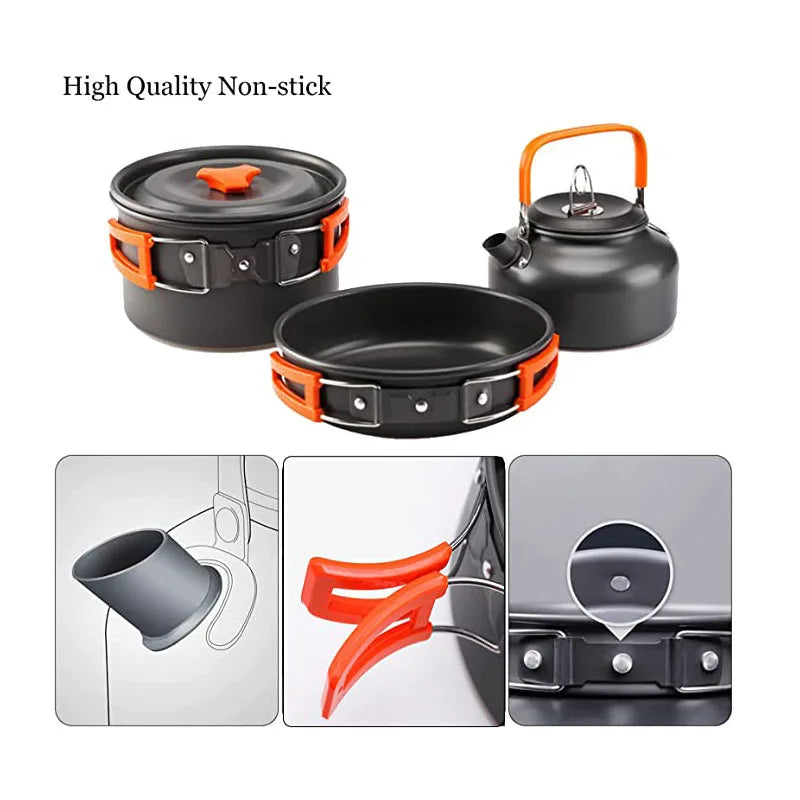 Camping Cookware Kit Outdoor Cooking Set Aluminum Equipment Outdoor Pot Travel Tableware Kitchen Hiking Picnic BBQ