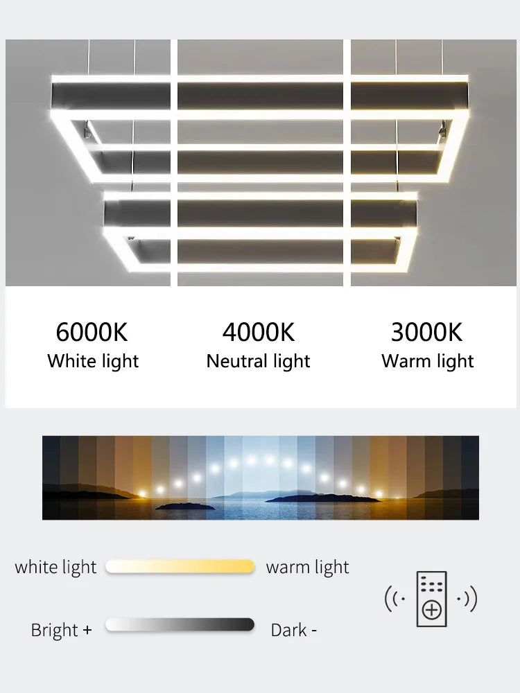 Living room lamp dining bedroom chandelier Nordic modern minimalist 2022 new light luxury square chandelier LED lamp suspendu