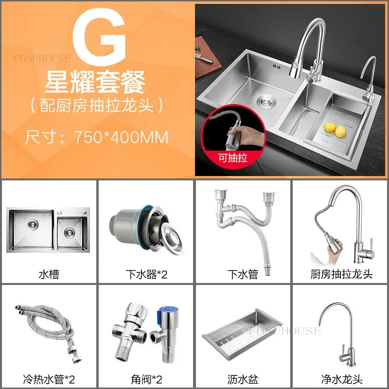 Thickened Kitchen Sinks Modern Stainless Steel Furniture Household Sink 304 Hand Double Trough Sinks Under Kitchen Sink
