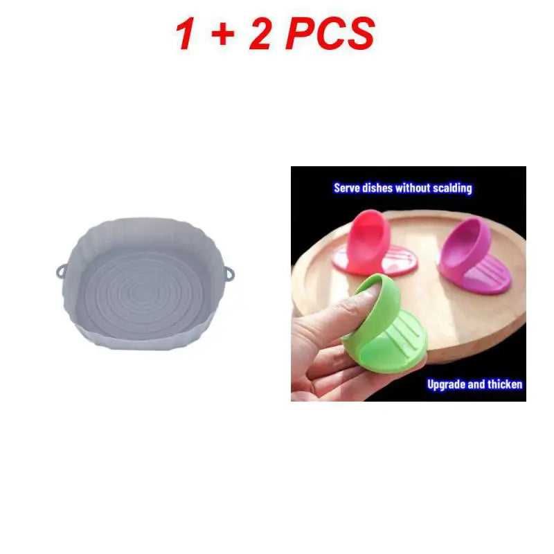 1PC Silicone Air Fryer Basket Oven Mold Baking Tray Pizza Fried Chicken Basket Round Square Reusable Pan Liner Accessories