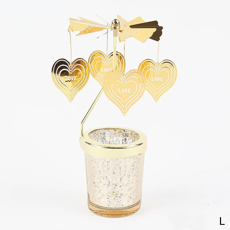 Rotating Candle Stick Holder Gold Candlestick Home Decoration Romantic Valentine's Gift Party Room Decor Carousel Candle Stand