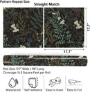 Tropical Moss Leaf Peel and Stick Wallpaper Black Floral Self Adhesive Removable Floral Contact Paper for Bedroom Walls Cabinets