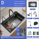 German Nano Sinks for Apartments Black Metal Three-hole Drain Kitchen Sink Light Luxury Household Kitchen Sink for Rental Houses