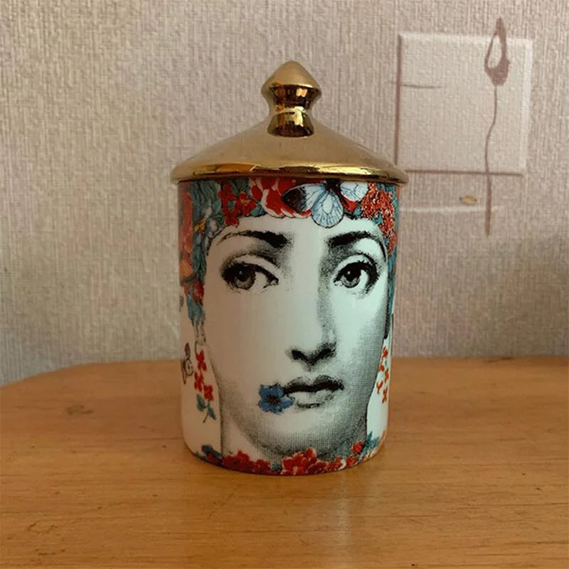 Gold Handmade Ceramic Empty Candle Holder Incense Candles Jar Lady Face Red Lip Cup Living Room Ornaments Home Decoration Box Cr