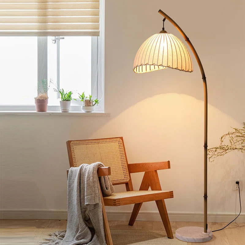 Foyer Wabi Sabi Canvas Shades Led Floor Lamp Nordic Bamboo Design Metal Floor Light Nordic Minimalism Living Room Lustre Lamp