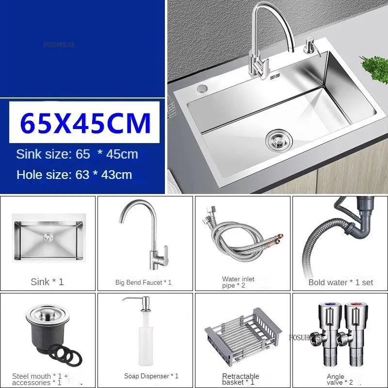 Modern Stainless Steel Kitchen Sinks for Restaurant Thickened Brushed Single-bowl Sink Minimalist Commercial Sinks for Kitchen