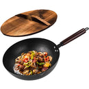 32cm Carbon Steel Wok Woks & Stir Fry Pans Wok Pan with Lid No Chemical Coated Flat Bottom Wok for Electric Induction Gas Stoves