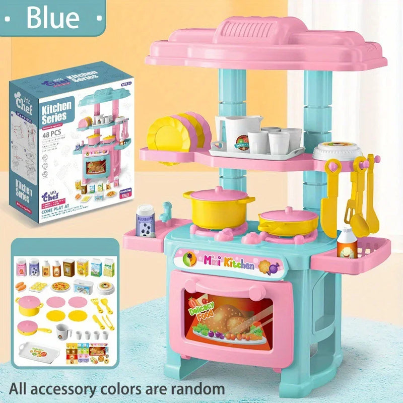 Mini Kitchen Counter Play Set DIY Simulated Cooking Food Tableware Play House Role Play Pretend Game Toy Gift Kid Boy Children