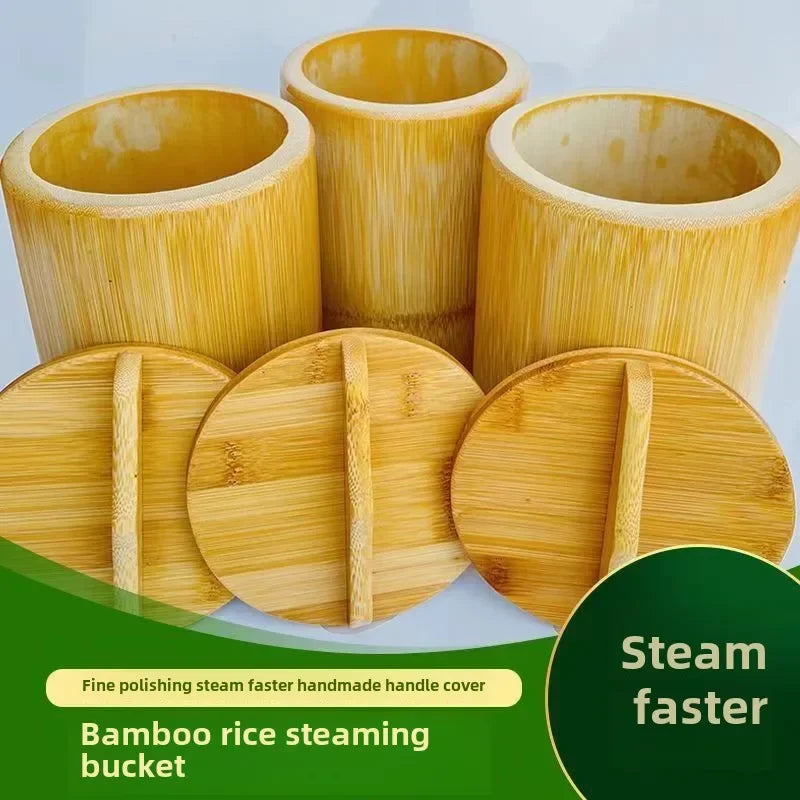 Bamboo Steamer Rice Bucket - Natural Bamboo Cooking Pot for Home Use | Eco-Friendly Rice Cooker with Lid