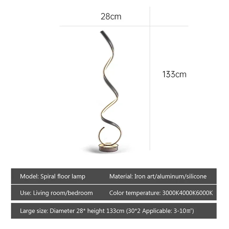 Modern LED Floor Lamp Smart Remote Control Spiral Light Bedroom Living Room Kitchen Sofa Corner Vertical Home Led Lighting Lamps