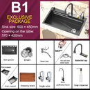 Waterfall Sink Stainless Steel Kitchen Sink Embossed Large Single Slot Ambient light Digital Display Faucet Set Soap Dispenser