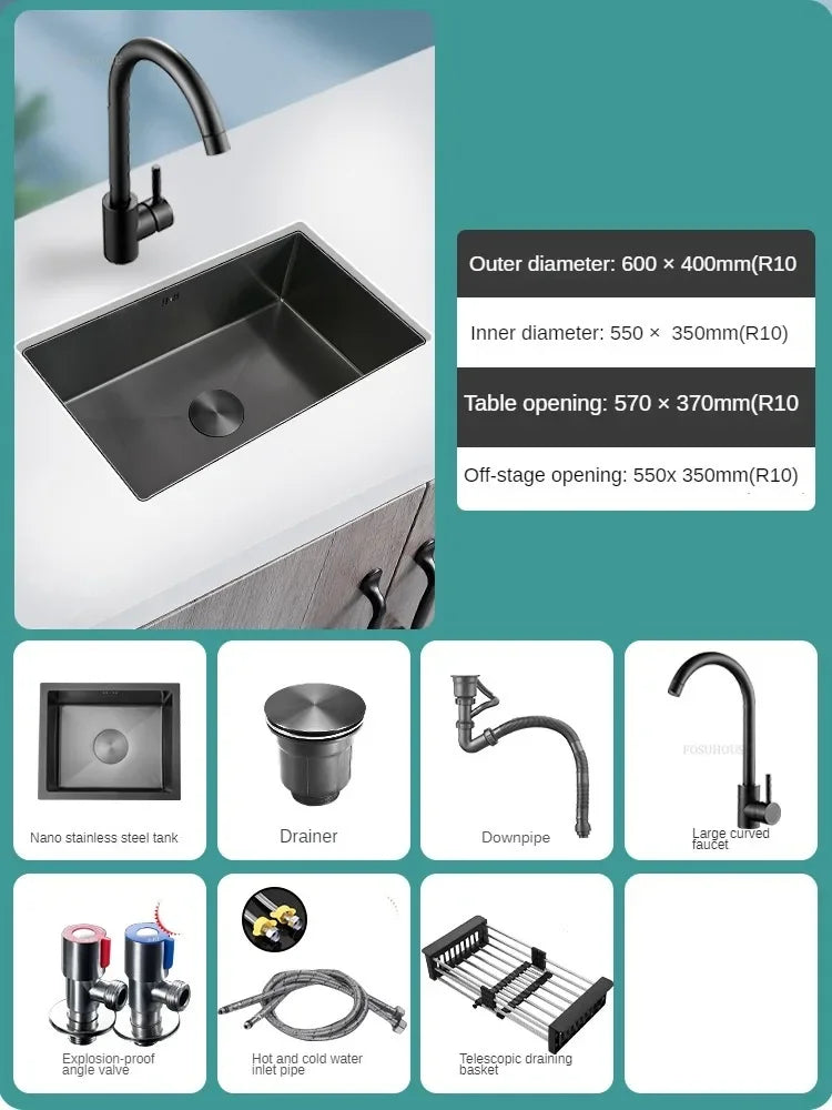 Household Black Sink for Kitchen Italian Metal Dry Handmade Kitchen Sinks Simple Small Light Luxury Kitchen Sinks for Bar