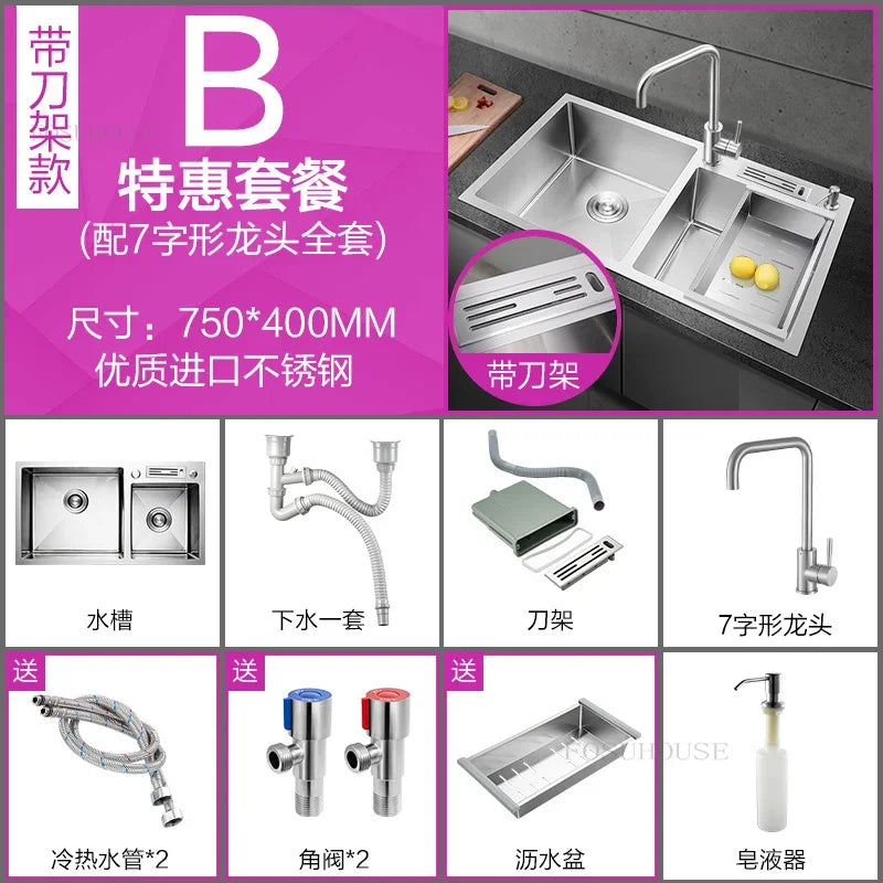 Thickened Kitchen Sinks Modern Stainless Steel Furniture Household Sink 304 Hand Double Trough Sinks Under Kitchen Sink