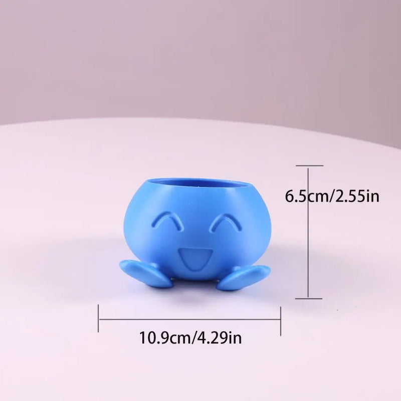 Cute Plastic Plant Pot Blue Cartoon Smiling Succulent Flowerpot Bonsai Potted Flowerpot Home Decoration