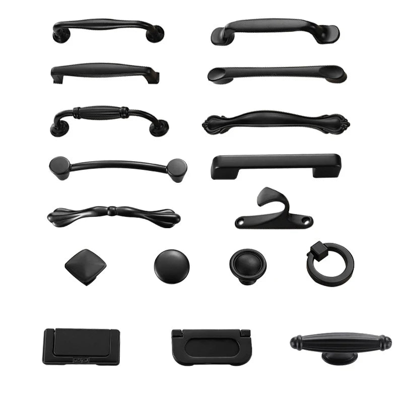 Aluminum Alloy Black Cabinet Handles American Style Solid Kitchen Cupboard Pulls Drawer Knobs Furniture Handle Hardware