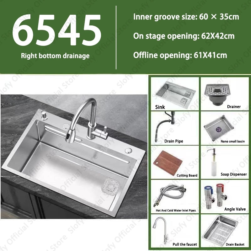 304 Stainless Steel Multifunctional Kitchen Sink Large Capacity Single Bowl Vegetable Workstation Wash/Cut/Drain in One Full Set