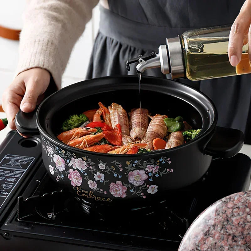 Terracotta Casserole Korean Flower Clay Pot Ceramic Soup Pots Saucepan Stewpan Cooking Pan Home Kitchen Supplies Cookware