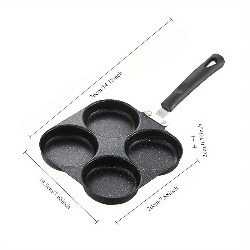 1PC Non-Stick Frying Pan 4 Cup Cast Iron Egg Pan Divided Baking Pan With Wooden Handle Omelette Pan For Eggs Steak And Burgers