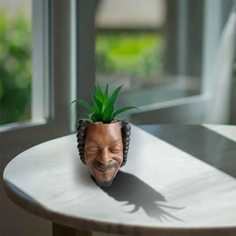 Rapper Snoop Doggs Flower Pot Human Face Vase Man Human Smile Face Planter Pot Pen Pencil Holder Desktop Home Garden Decor