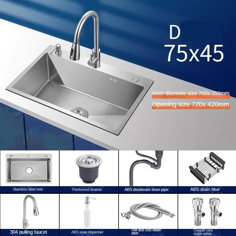 Stainless Steel Chinese Kitchen Sinks for Kitchen Sink Thickened Brushed Process Simple and Creative Kitchen Sink for Restaurant