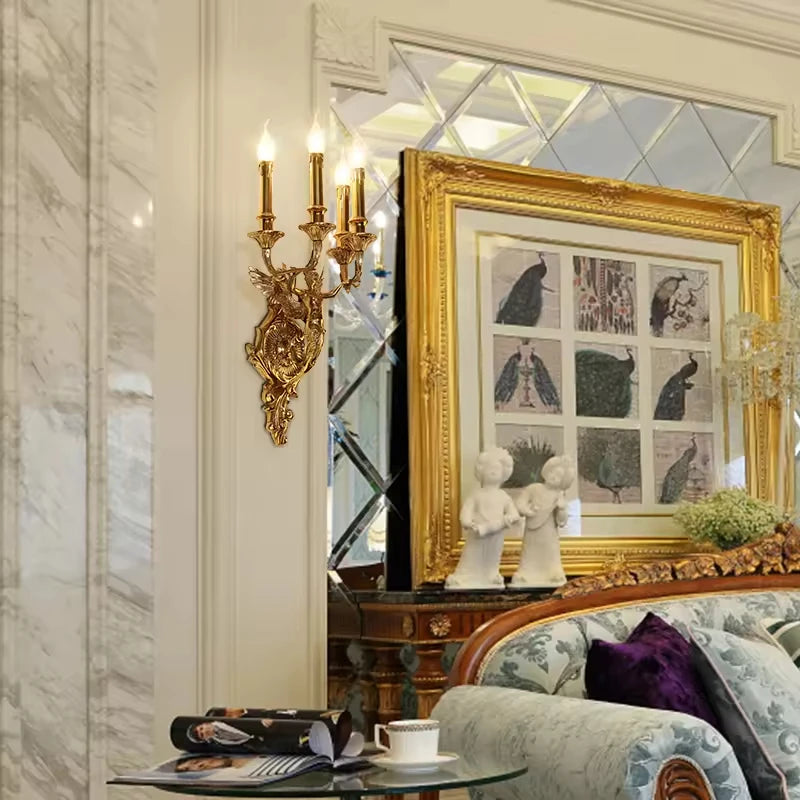 European brass wall candle sconce mermaid wall mounted operating lamp angel wall lights for home