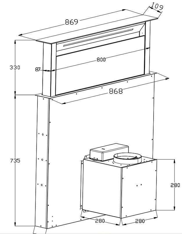 Built in Lifting Range Hood Energy Saving Super Quiet Island Kitchen Cooker Hood Downdraft Black Stylish