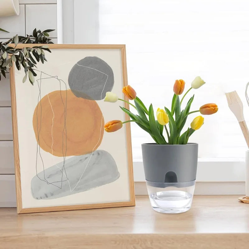 1/2pcs Self Watering Flower Pots Automatic Water-Absorbing Flowerpot Transparent Double Layer Plastic Planter Home Office Decor