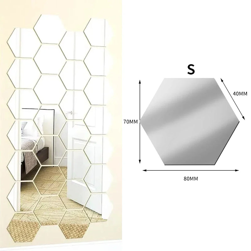 Wholesale Acrylic Hexagon Mirror Wall Stickers Self Adhesive Solid Paster DIY Tile Decals Living Room Art Decoration Ornaments