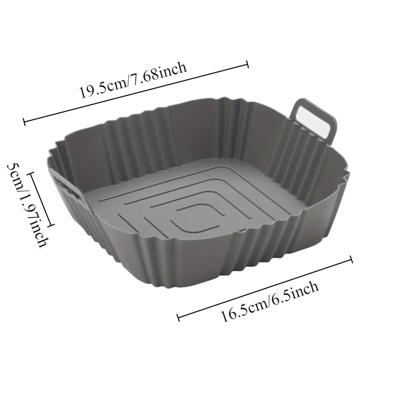1pc Thin style Air Fryer Baking Tray Reusable Silicone Air Fryer Tray Pizza Fried Chicken BBQ Pan Mat Baking Dishes & Pans