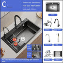 German Nano Sinks for Apartments Black Metal Three-hole Drain Kitchen Sink Light Luxury Household Kitchen Sink for Rental Houses