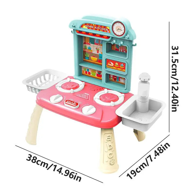 27PCS Kids Mini Kitchen Playset Toys With Light Sound Running Water Role Playing Game Pretend Cooking Simulated Cookware Playset