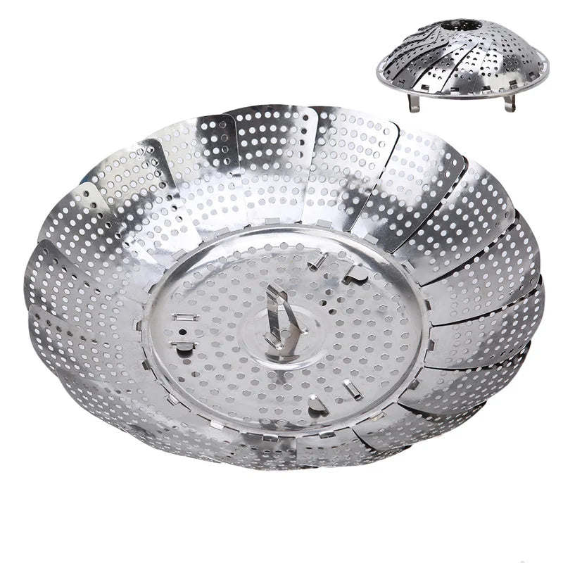 Multifunctional Steamer Plate Disk, Stainless Steel, Silver Magic, Retractable, Folding, Steaming Fruit
