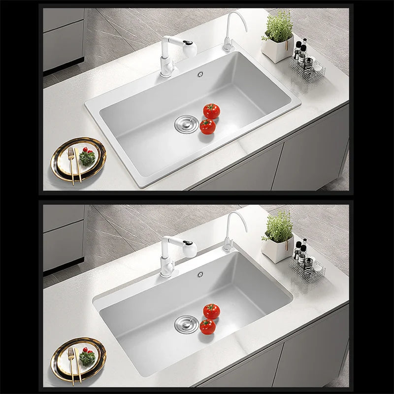 Italian-style Quartz Stone Kitchen Sink Household Large Single-slot Washbasin Under-counter Basin Sink Kitchen Accessories U