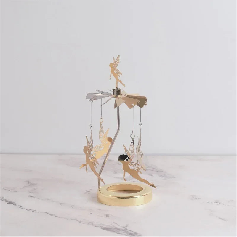 Romantic Aromatherapy Glass Candle Cup Lid, Stainless Steel Rotating Carousel Candle Holder, Walking Light Candlestick Decoratio