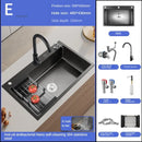 German Nano Sinks for Apartments Black Metal Three-hole Drain Kitchen Sink Light Luxury Household Kitchen Sink for Rental Houses
