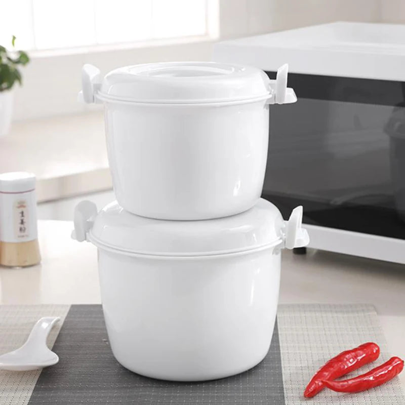 Microwave Rice Cooker with Handle, BPA Free, Easy-To-Use Steamer Container Rice Cooker Cup Cookware, White, 14 / 15.5cm Diameter