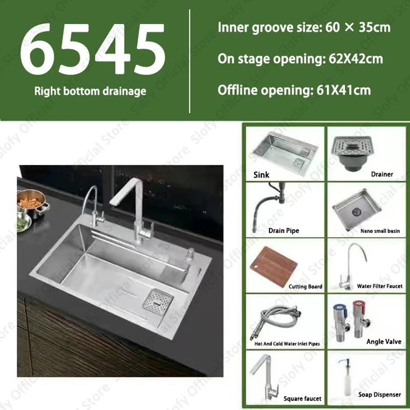 304 Stainless Steel Multifunctional Kitchen Sink Large Capacity Single Bowl Vegetable Workstation Wash/Cut/Drain in One Full Set