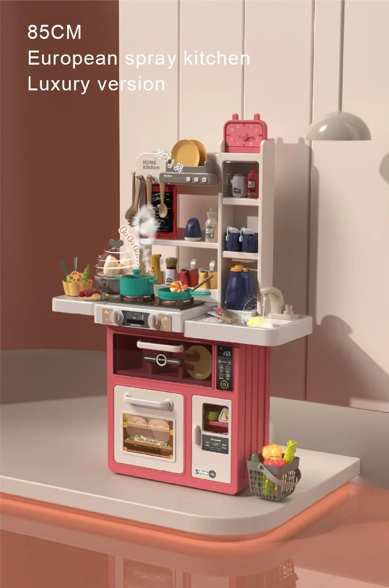 93cm Children's Kitchen Kids Toys, Kids Kitchen Cooking Set Gift Box for Girls, Luxury Version Tableware Set, 88 Accessories