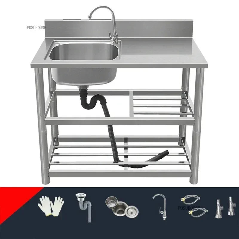 Household Vegetable Washing Basin with Bracket Commercial Stainless Steel Kitchen Sinks Kitchen Workbench Washing Single Sink