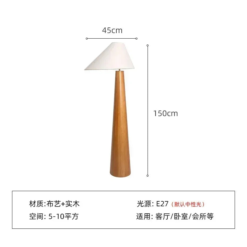 Japanese Wabi-sabi Floor Lamps Retro Natural Wood Fabric Lampshade Teahouse Bedroom Bedside Parlor Sofa Study LED Standing Light