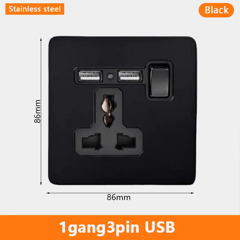 Eu Black Retro Toggle Wall Light Switch belt. Antique Switch socket with USB charging. 220V1gang2way Speed control switch