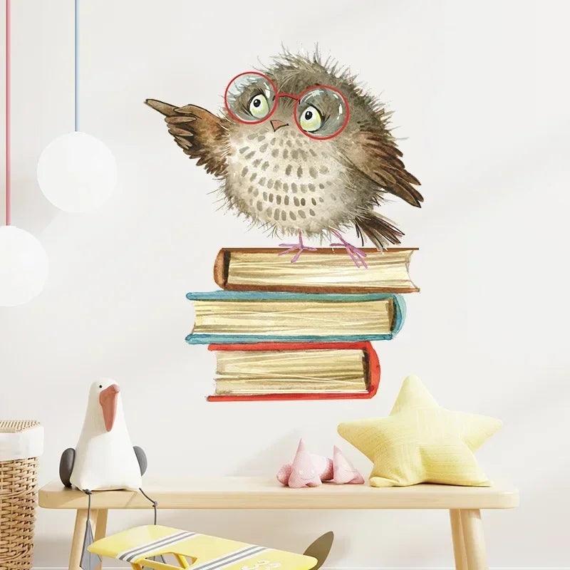 Owl Bird Love Learning Book Wall Decor Removable Library Furniture Decoration Reading Wall Stickers Room Wallpaper For Kid Decor