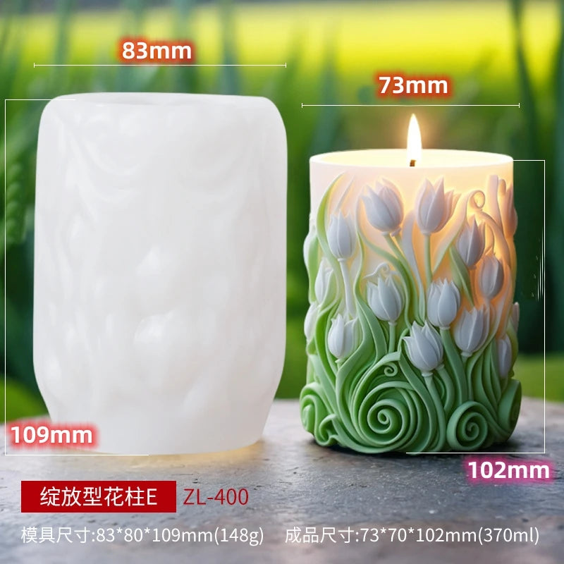 DIY Blossoming Flower Cylindrical Candle Silicone Mold Sunflower Cylindrical Candle Mold Carving Pattern Wave Candle Mold