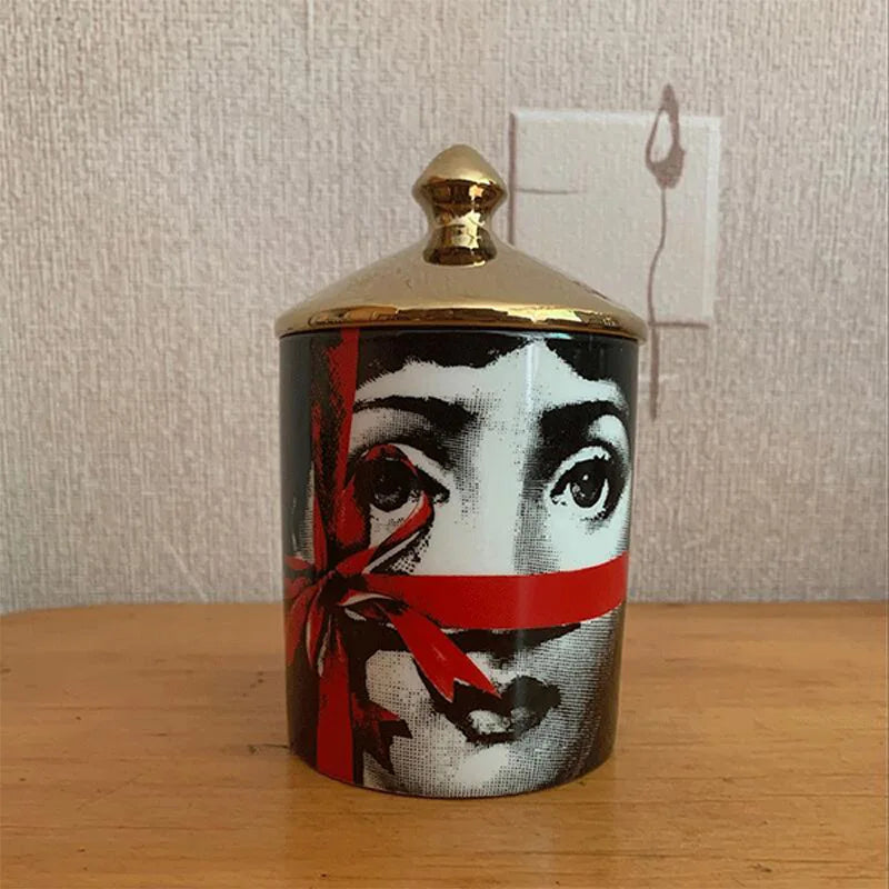 Gold Handmade Ceramic Empty Candle Holder Incense Candles Jar Lady Face Red Lip Cup Living Room Ornaments Home Decoration Box Cr